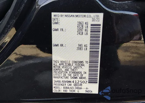 2021 Nissan Altima Sv Fwd z USA, uszkodzony, nr VIN 1N4BL4DV6MN412502